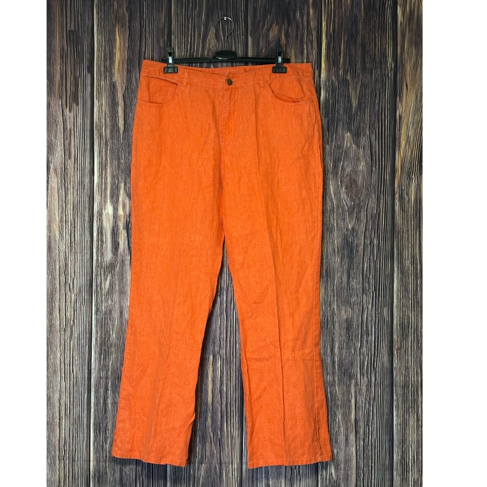METROSTYLE Wide Leg Pants Womens Size 16 Orange Linen Blend Lightweight Comfort